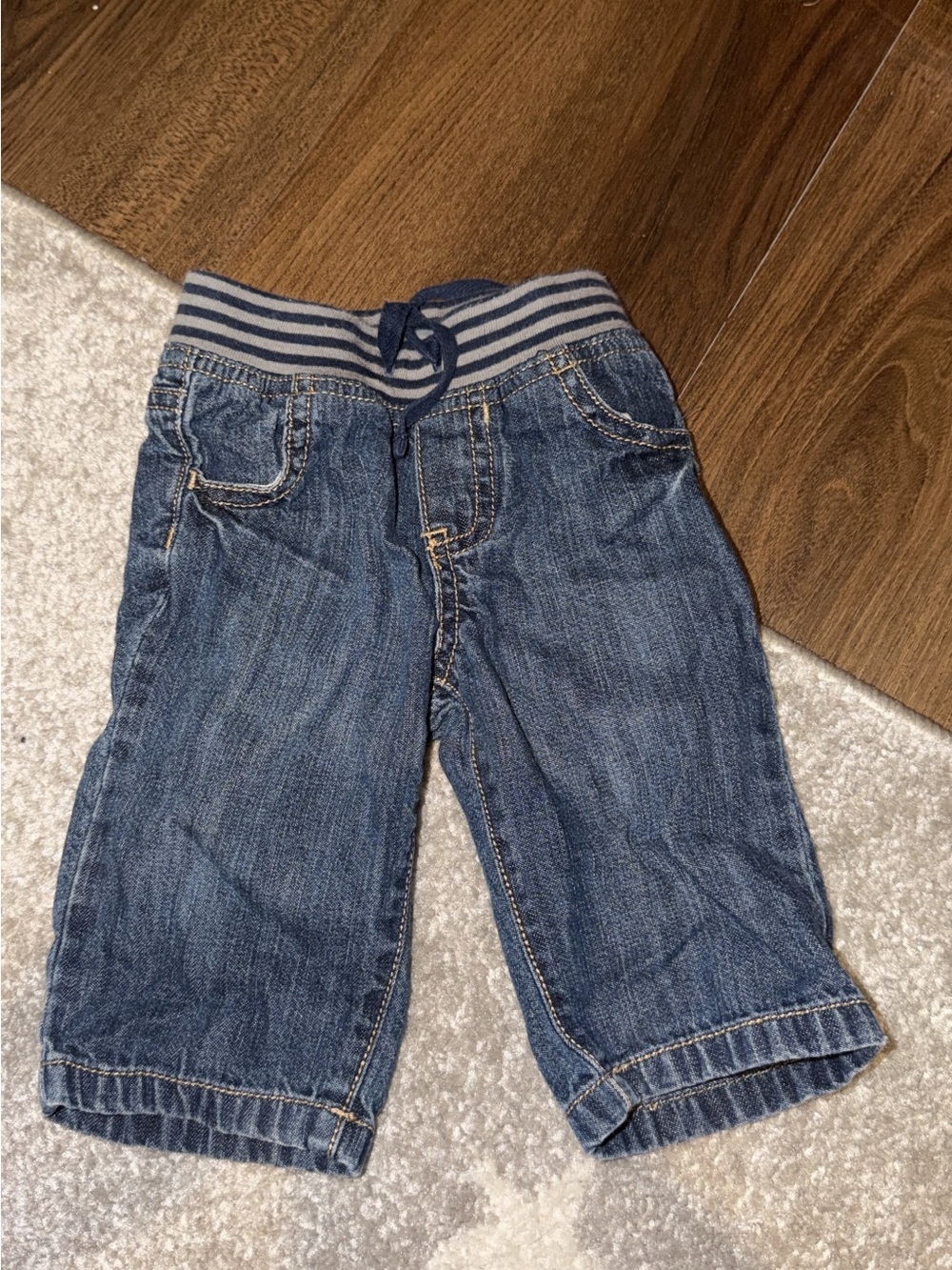 Old Navy Blue Denim Jogger-Style Kids Jeans with Striped Waistband